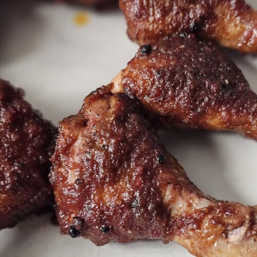 Smoked chicken legs with a homemade Jerk BBQ sauce.
