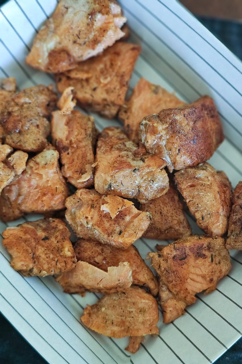 Homemade Cajun salmon bites.