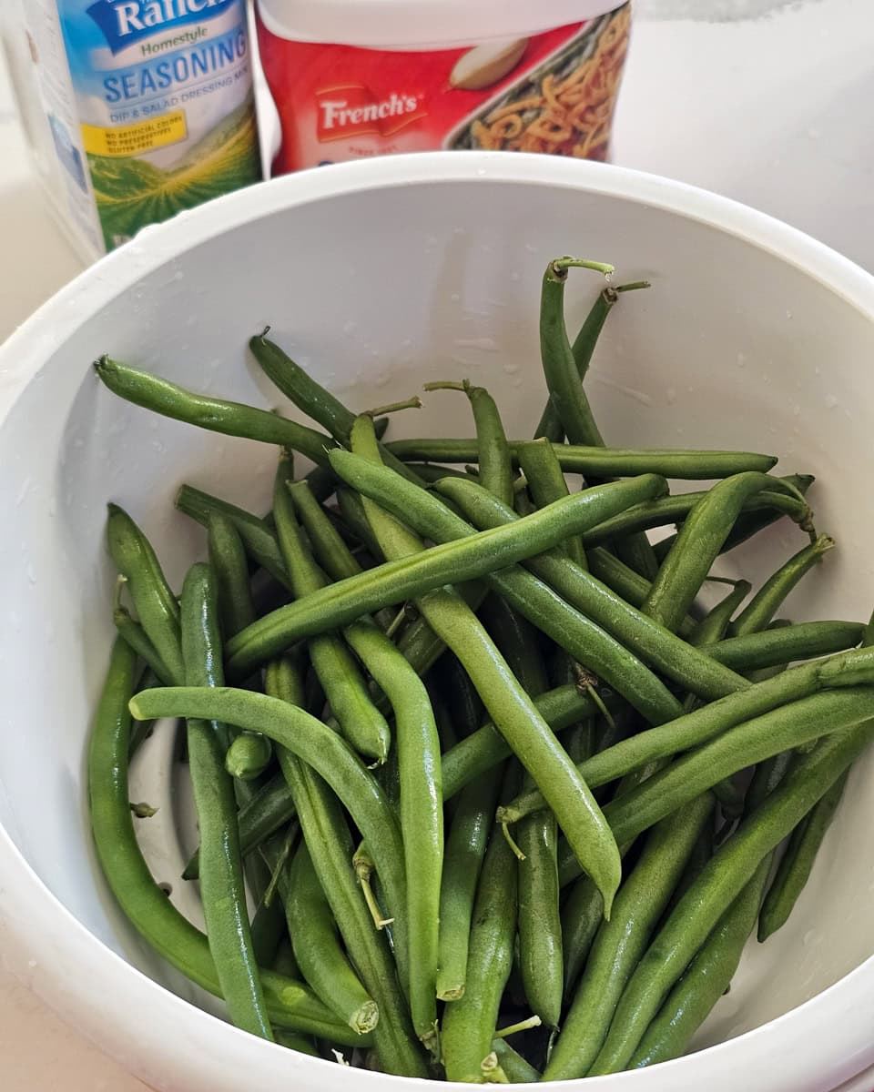 Green beans, Ranch seasoning and French's fried onions.