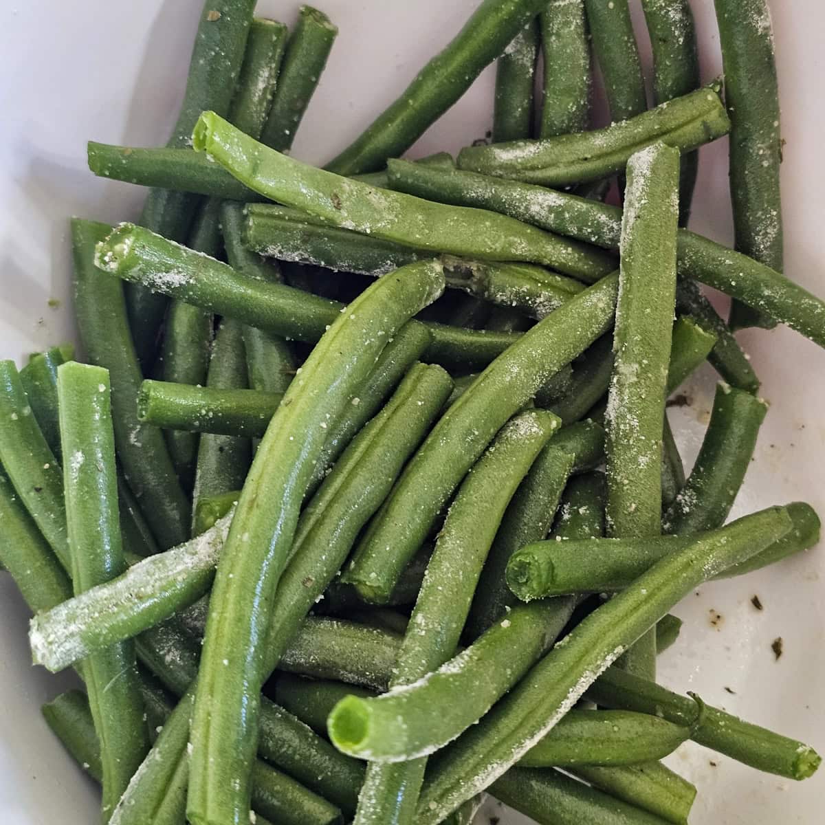 Green beans dusted with Ranch seasoning.