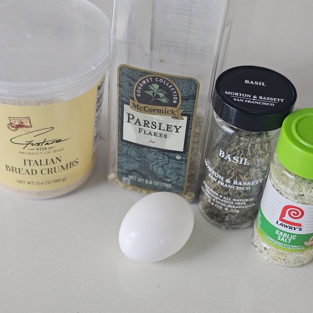 Italian breadcrumbs, spices, and an egg.