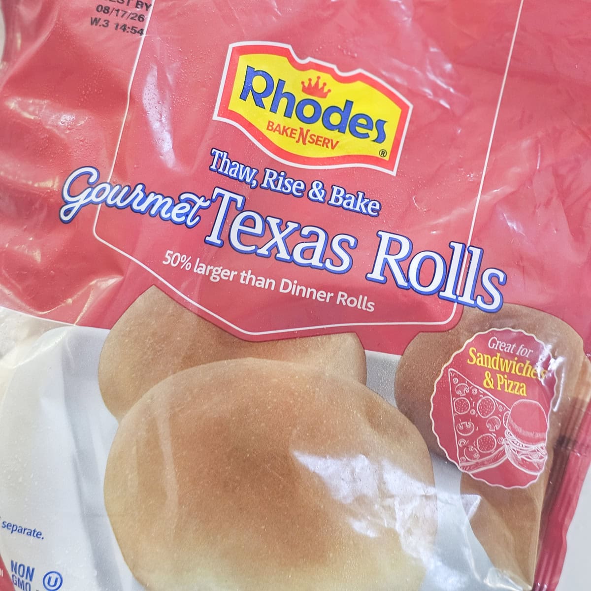 Package of frozen, Texas Style Rhodes Rolls.