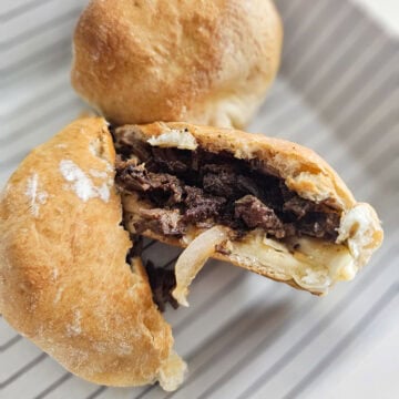 Texas style Kolache with BBQ brisket, made with Rhodes rolls.