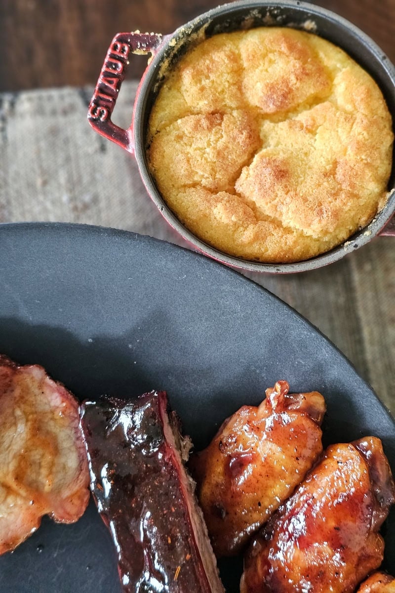 Southern Spoon Bread in a mini cocotte.